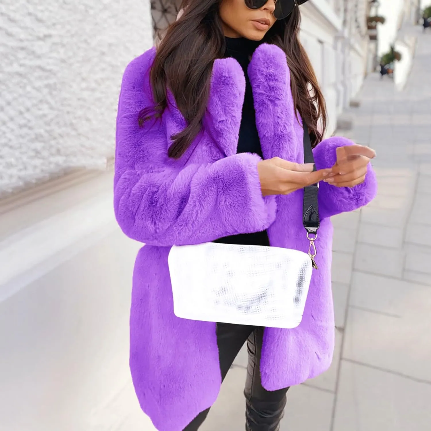 LCMTWX Womens Winter Outerwear Faux Fur Fashion Elegant Coat Pelt Thick Warm Women's Coat Long Sleeve Pockets Shaggy Faux