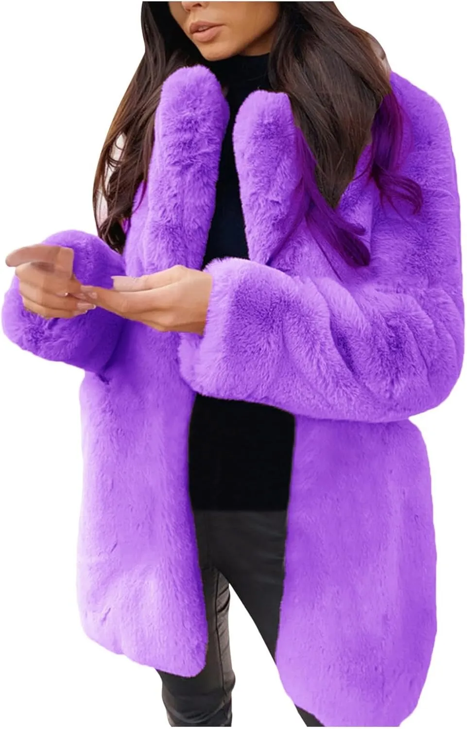 LCMTWX Womens Winter Outerwear Faux Fur Fashion Elegant Coat Pelt Thick Warm Women's Coat Long Sleeve Pockets Shaggy Faux
