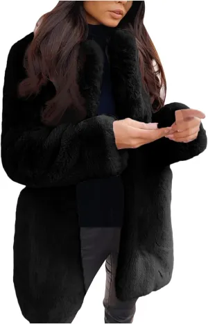 LCMTWX Womens Winter Outerwear Faux Fur Fashion Elegant Coat Pelt Thick Warm Women's Coat Long Sleeve Pockets Shaggy Faux