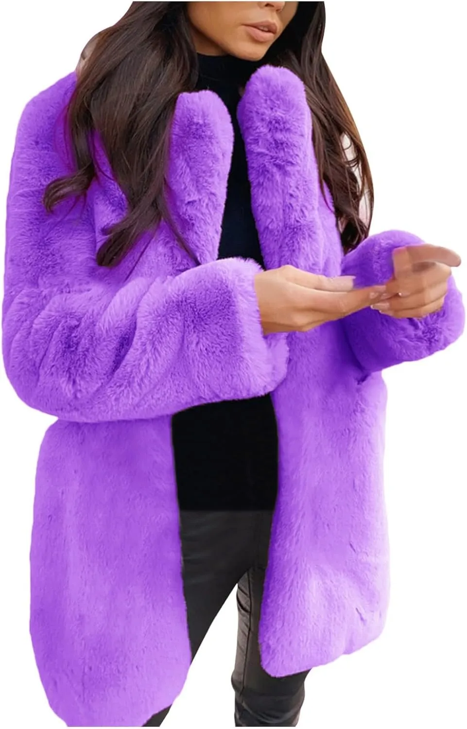 LCMTWX Womens Winter Outerwear Faux Fur Fashion Elegant Coat Pelt Thick Warm Women's Coat Long Sleeve Pockets Shaggy Faux
