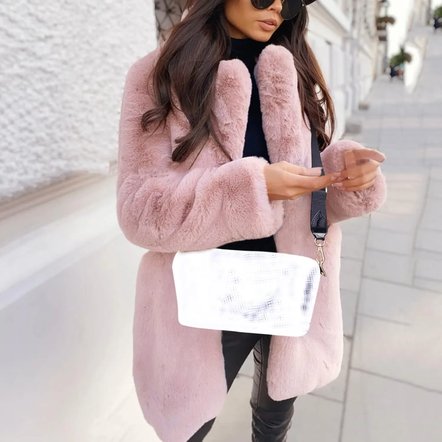 LCMTWX Womens Winter Outerwear Faux Fur Fashion Elegant Coat Pelt Thick Warm Women's Coat Long Sleeve Pockets Shaggy Faux