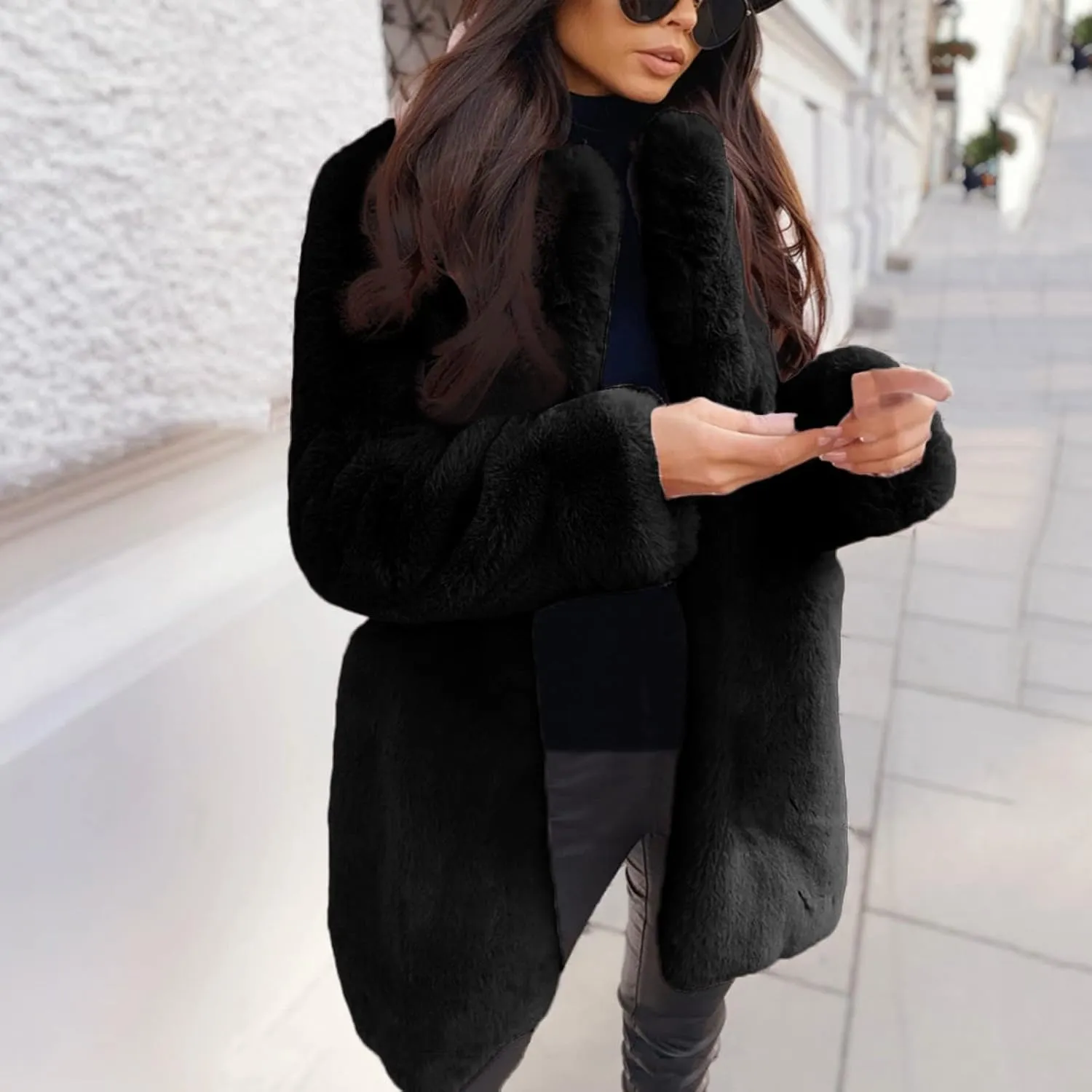 LCMTWX Womens Winter Outerwear Faux Fur Fashion Elegant Coat Pelt Thick Warm Women's Coat Long Sleeve Pockets Shaggy Faux