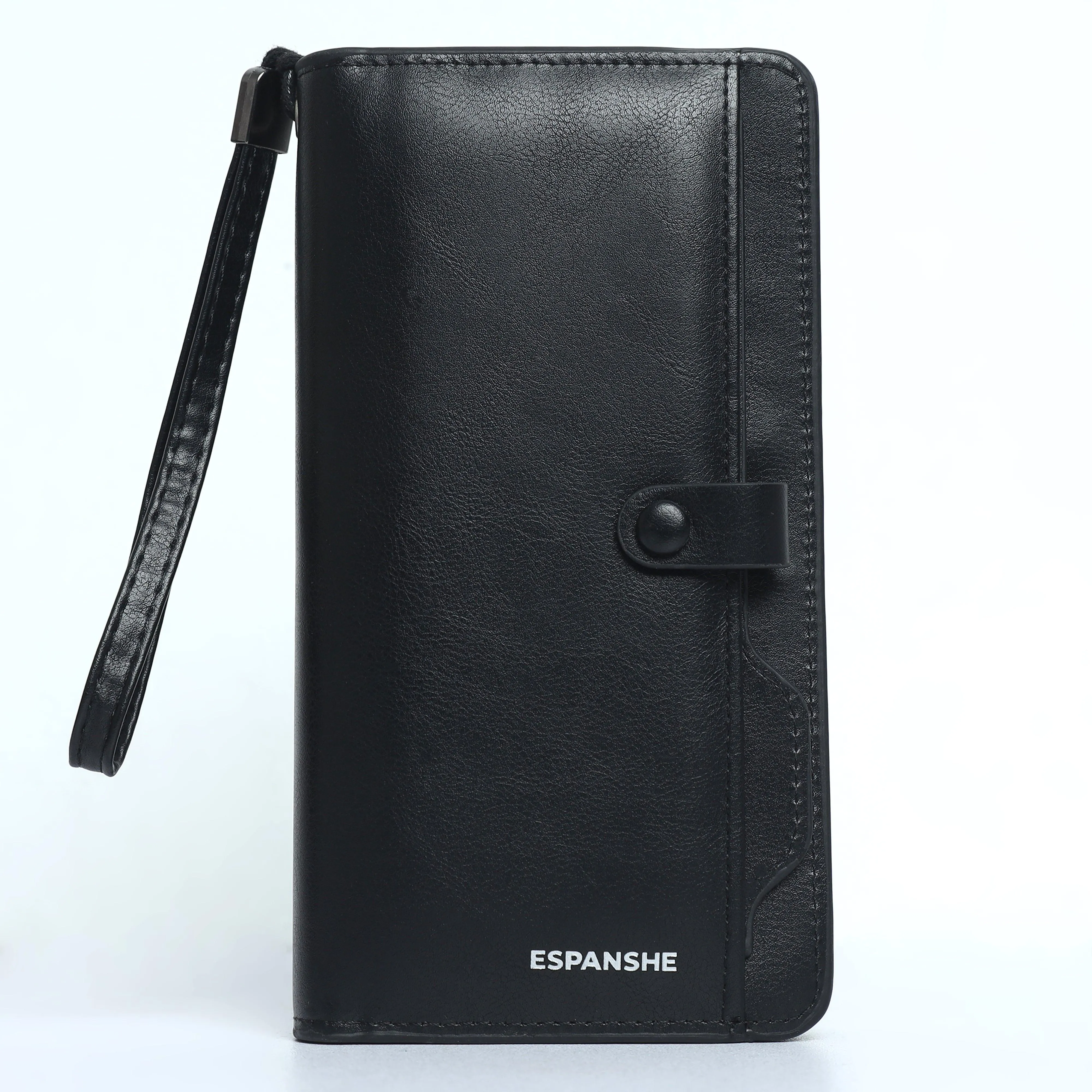 Leather Hand Wallet With Pull Out Card Compartment- Black