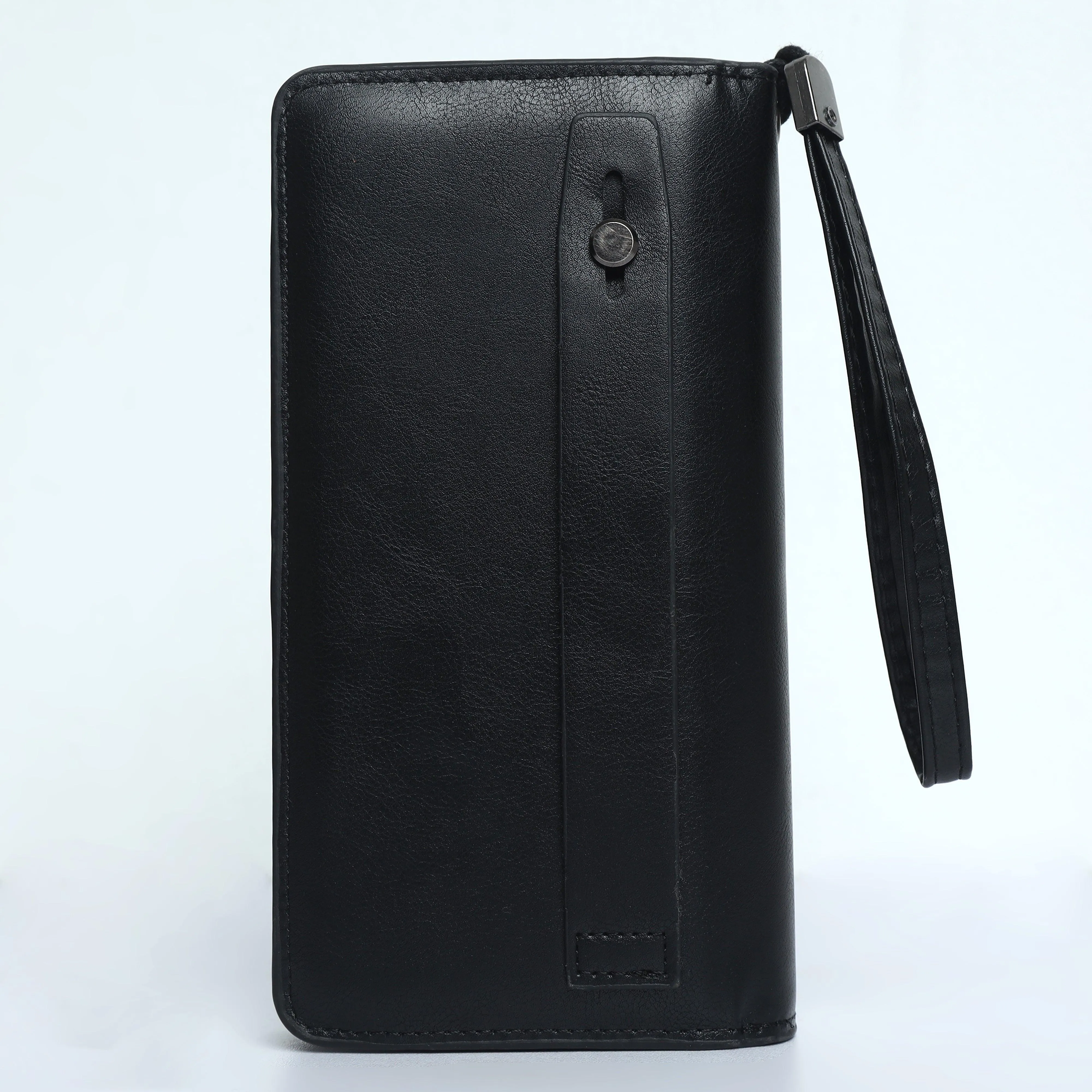 Leather Hand Wallet With Pull Out Card Compartment- Black