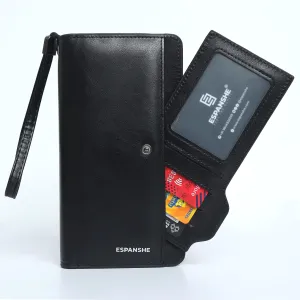 Leather Hand Wallet With Pull Out Card Compartment- Black