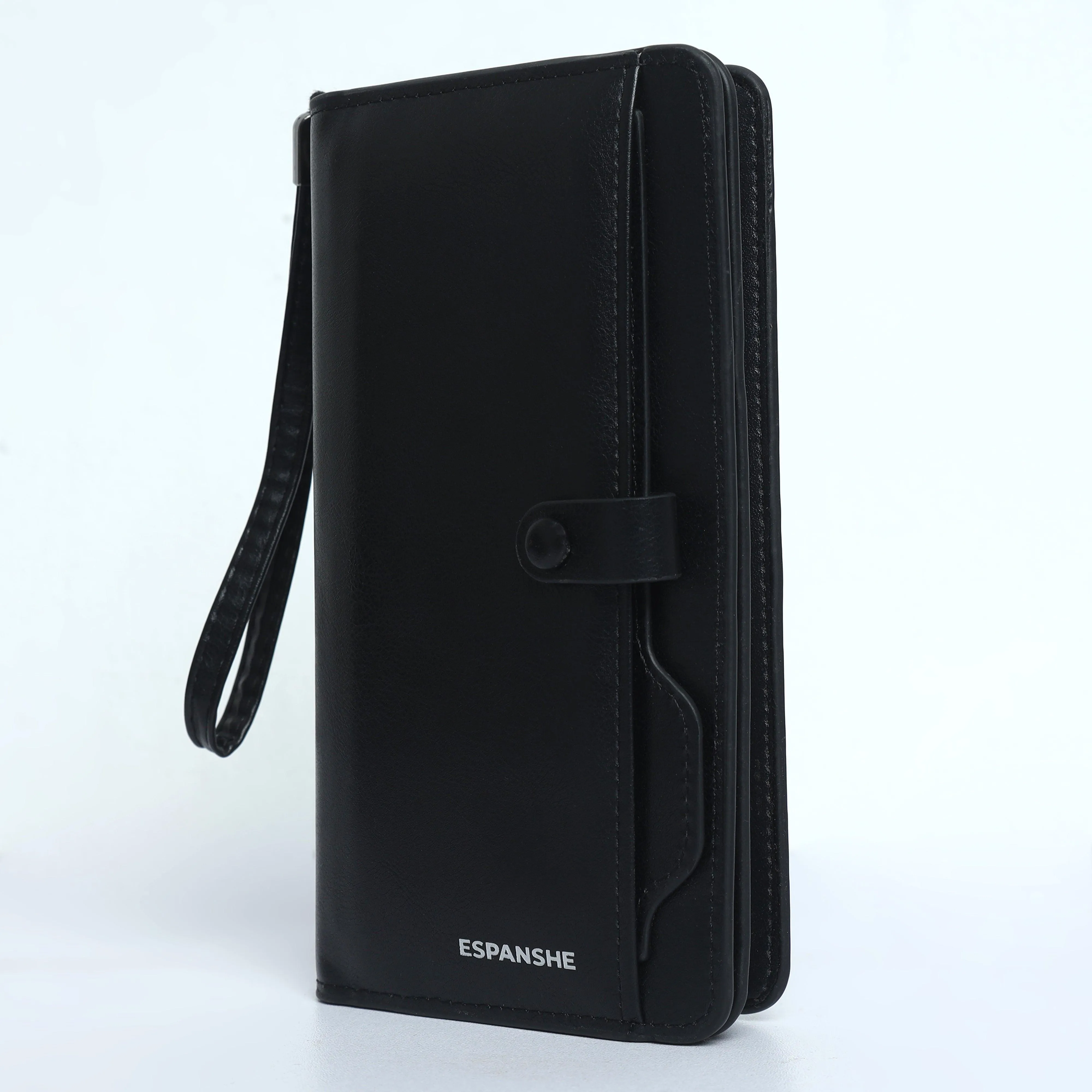 Leather Hand Wallet With Pull Out Card Compartment- Black