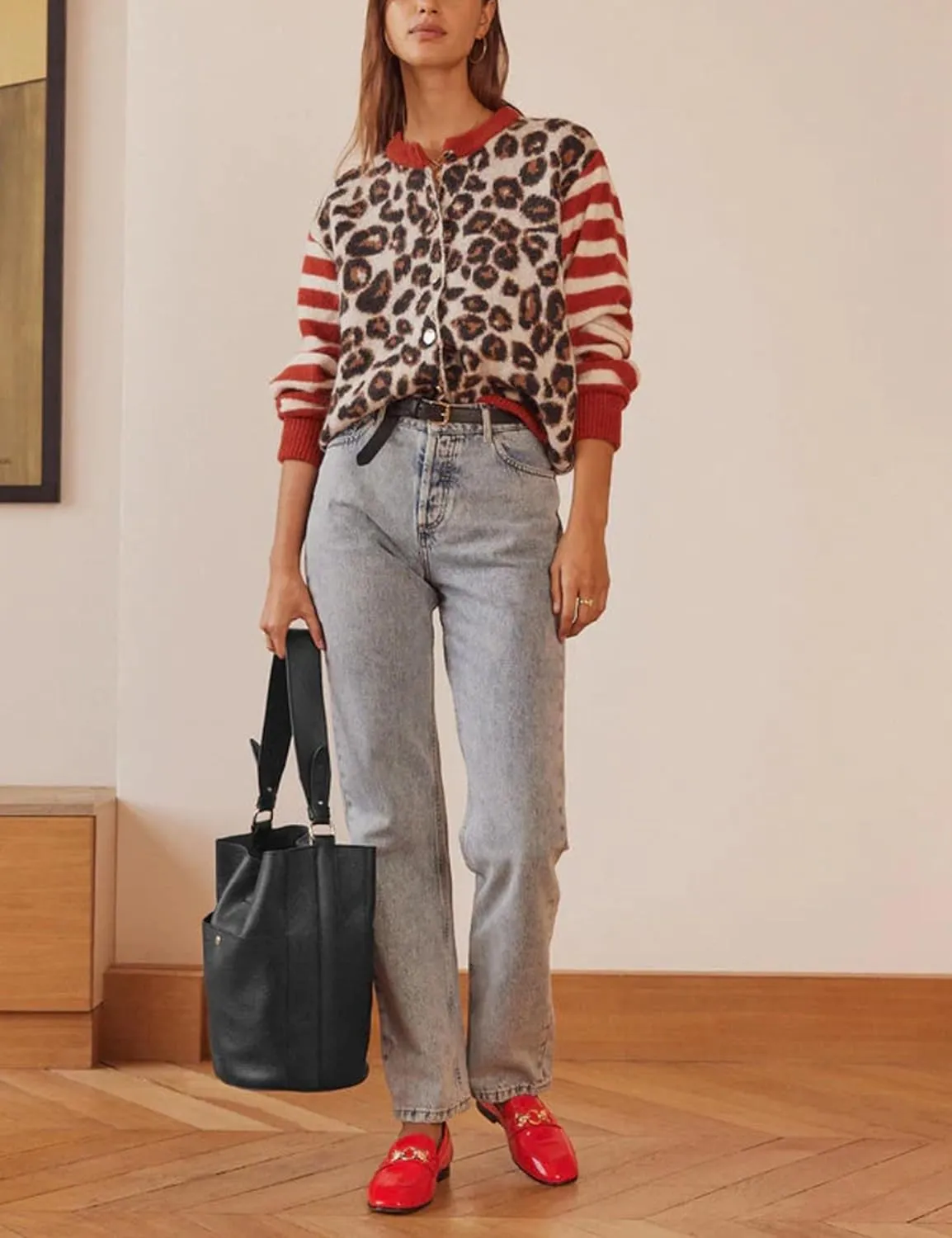 Leopard Striped Cardigans for Women Cheetah Open Front Sweater Knit Button Down Fall Clothes Long Sleeve Outwear Coats
