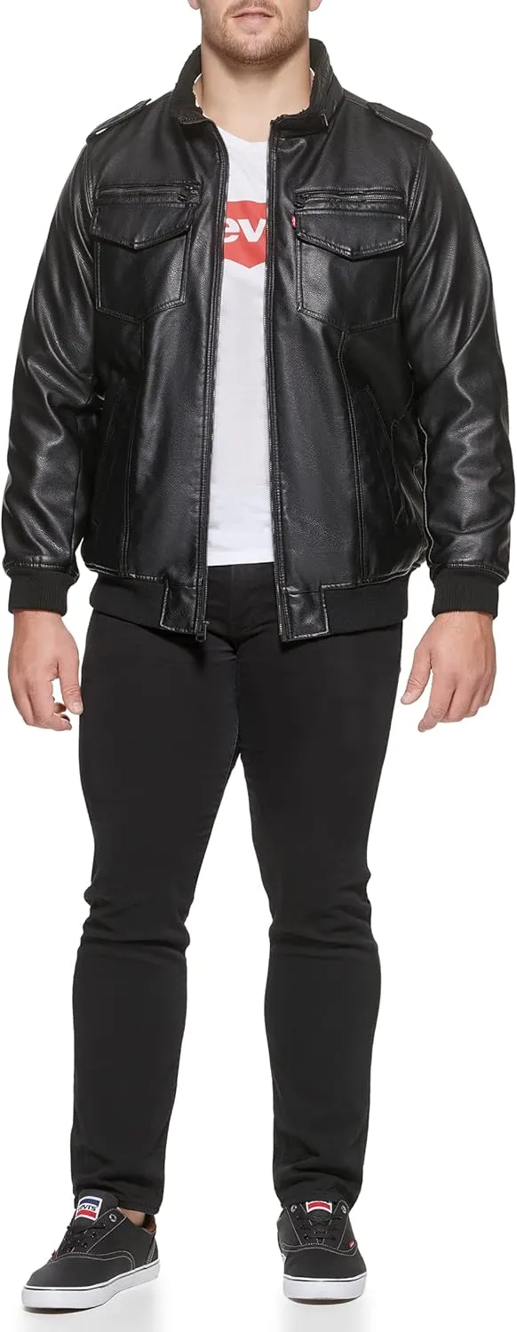 Levi's Mens Faux Leather Aviator Bomber Jacket (Regular & Big & Tall Sizes)
