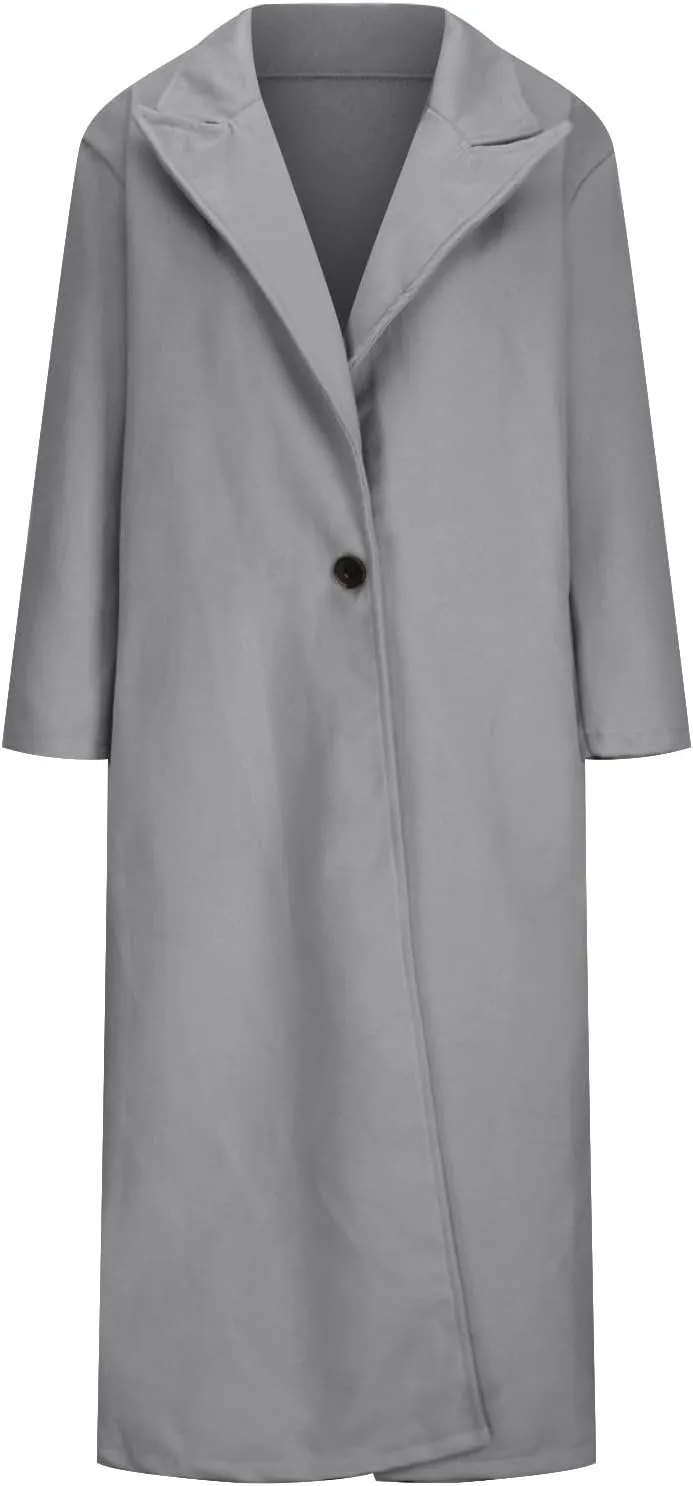 Long Jackets for Women Single Breasted Wool Pea Trench Coats Open Front Knitted Sweater Classic Lapel Solid Overcoat