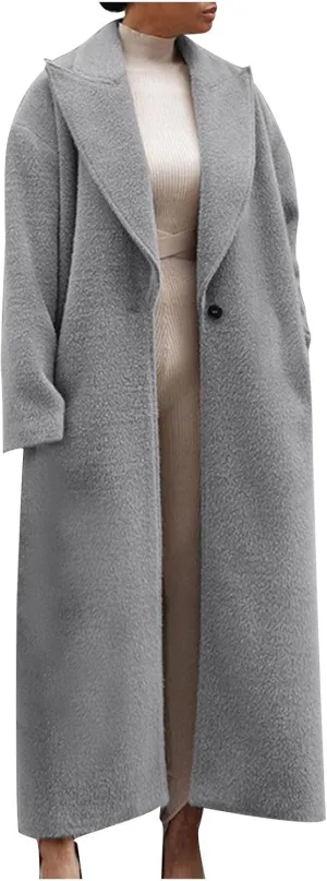 Long Jackets for Women Single Breasted Wool Pea Trench Coats Open Front Knitted Sweater Classic Lapel Solid Overcoat
