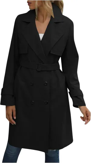 Long Trench Coats for Women Trendy Classic Overcoat Slim Jackets Winter Warm Overcoat Windproof Coat with Belt