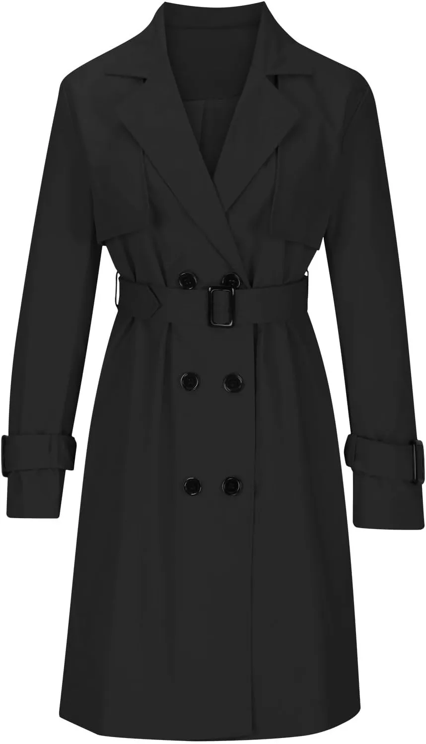 Long Trench Coats for Women Trendy Classic Overcoat Slim Jackets Winter Warm Overcoat Windproof Coat with Belt