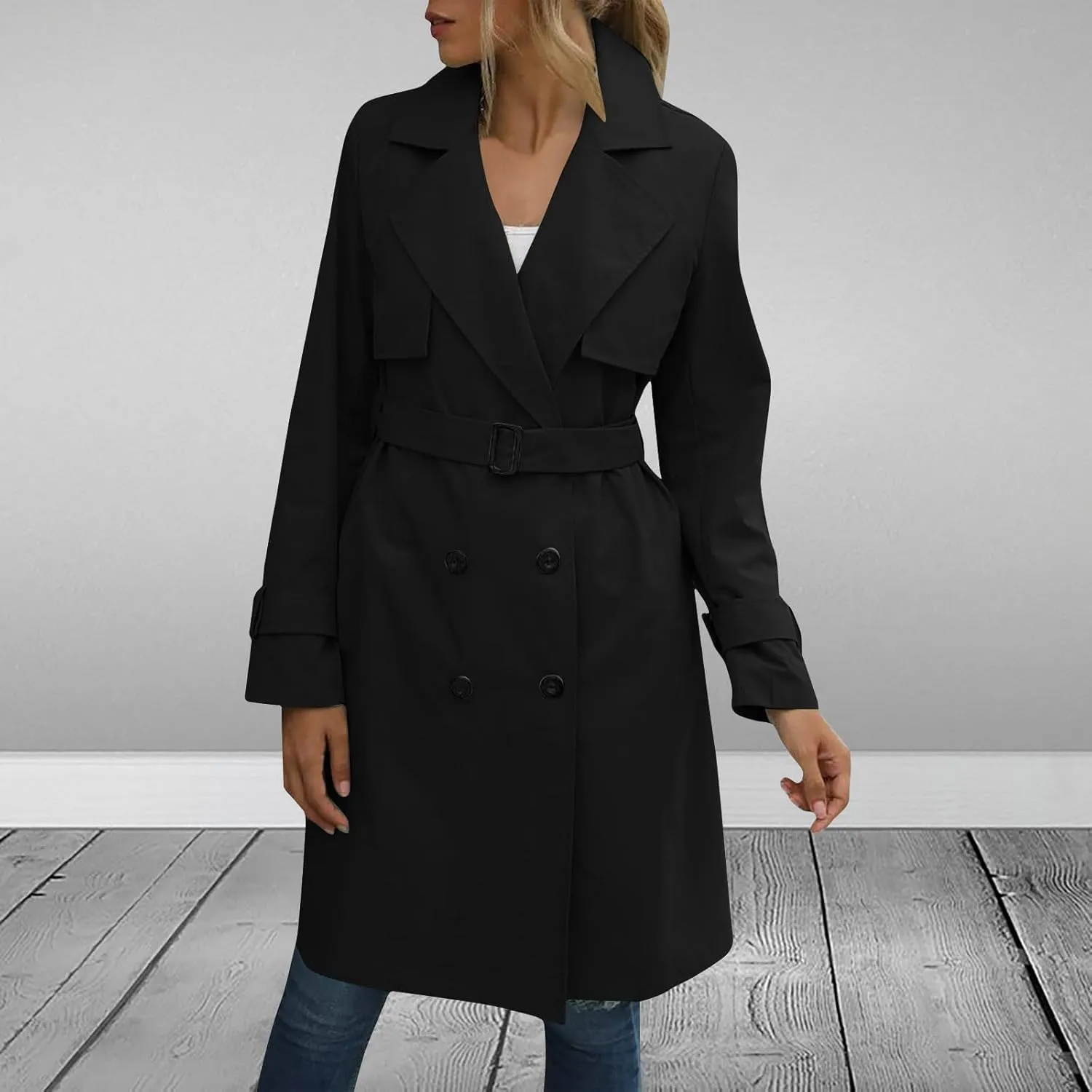 Long Trench Coats for Women Trendy Classic Overcoat Slim Jackets Winter Warm Overcoat Windproof Coat with Belt