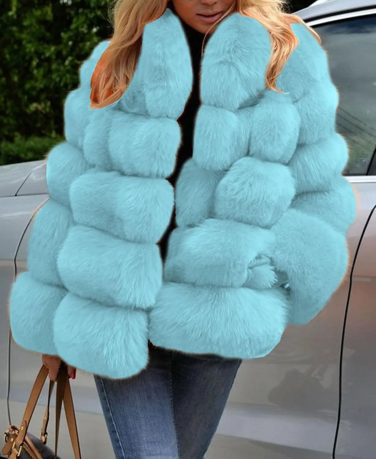 loveimgs Women Fluffy Faux Fur Coat Winter Fake Fur Leather Zip Up Teddy Coat Puffer Jacket Parka Elegant Warm Overcoat