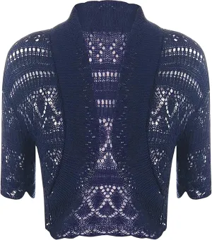 Loxdonz Women's Crochet Knit Cropped Bolero Shrug Cardigan Open Front Short Shrugs for Women