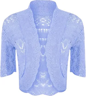 Loxdonz Women's Crochet Knit Cropped Bolero Shrug Cardigan Open Front Short Shrugs for Women