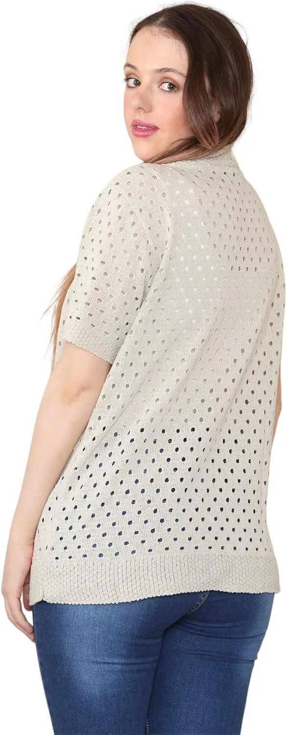 Loxdonz Women's Short Sleeve Knit Crochet Cardigan Sweaters Open Front Coat Summer Cardigan for Women