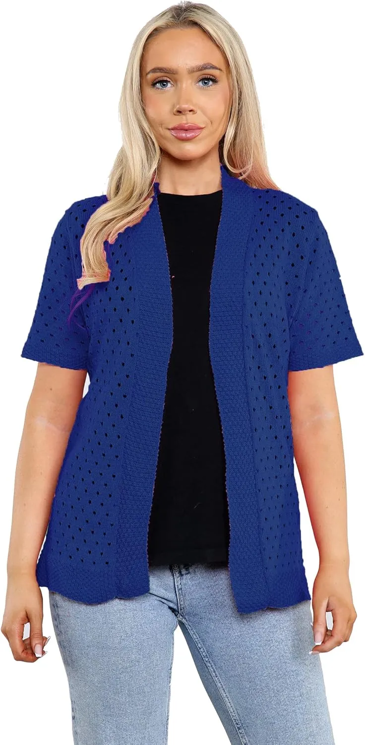 Loxdonz Women's Short Sleeve Knit Crochet Cardigan Sweaters Open Front Coat Summer Cardigan for Women