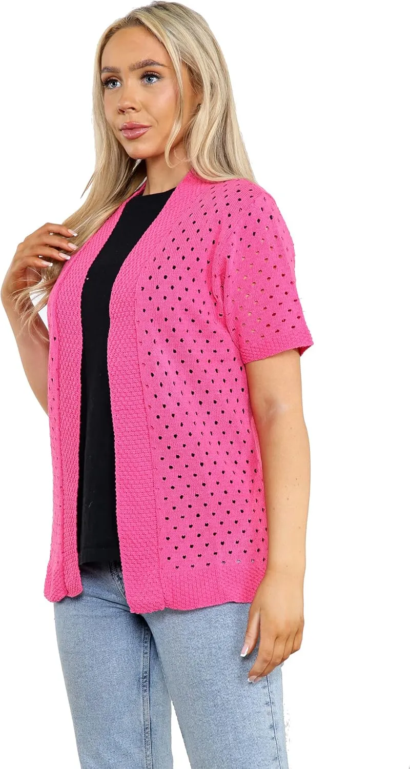 Loxdonz Women's Short Sleeve Knit Crochet Cardigan Sweaters Open Front Coat Summer Cardigan for Women