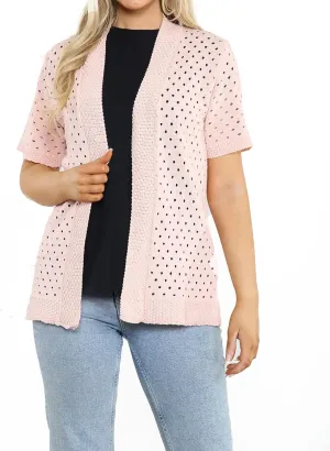 Loxdonz Women's Short Sleeve Knit Crochet Cardigan Sweaters Open Front Coat Summer Cardigan for Women