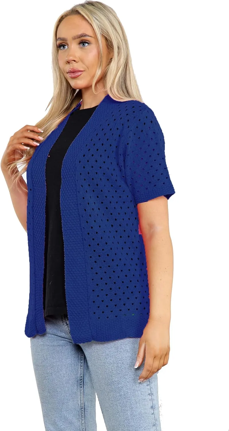 Loxdonz Women's Short Sleeve Knit Crochet Cardigan Sweaters Open Front Coat Summer Cardigan for Women