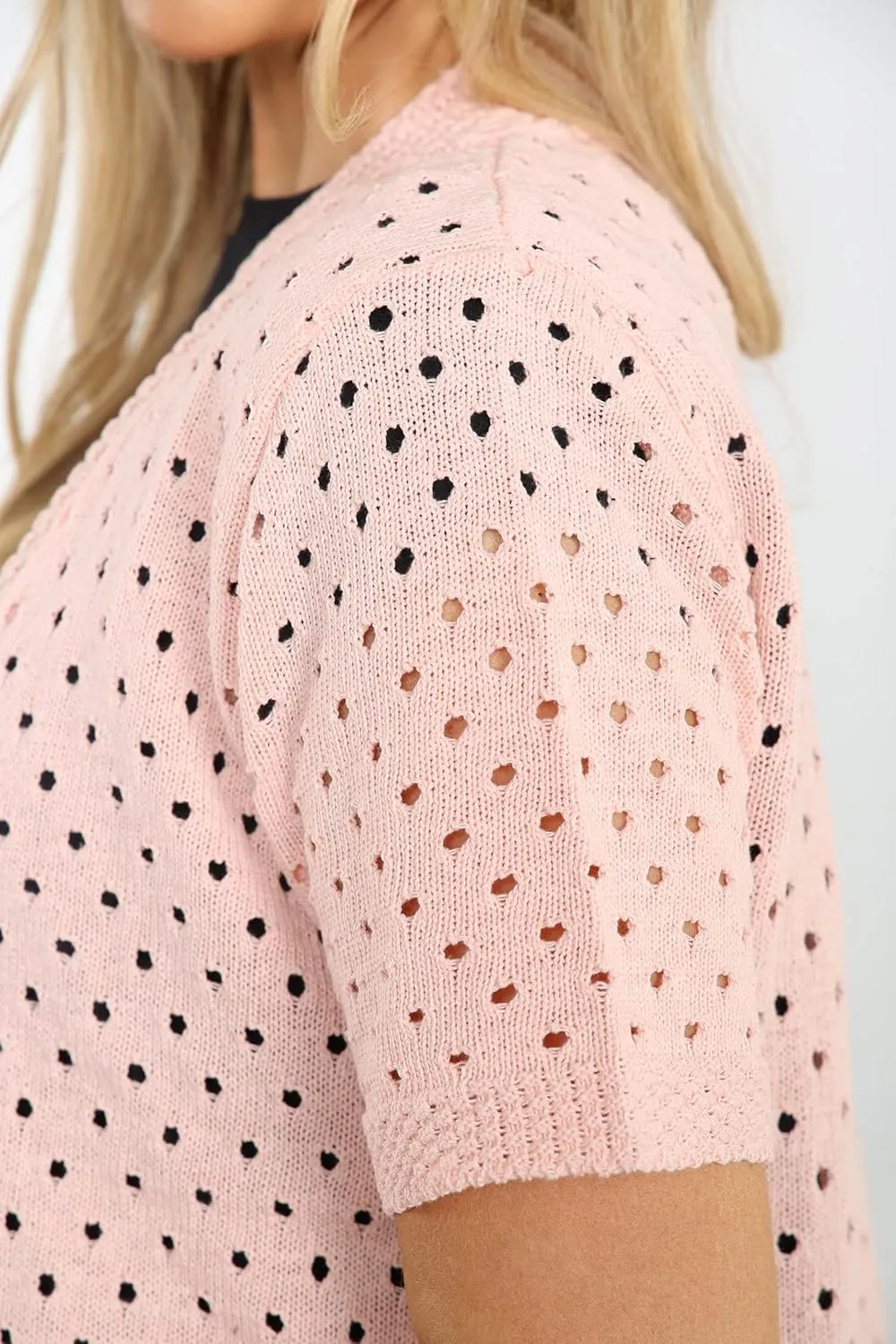 Loxdonz Women's Short Sleeve Knit Crochet Cardigan Sweaters Open Front Coat Summer Cardigan for Women