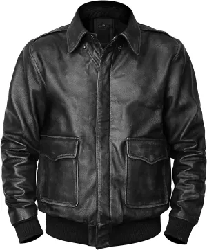 LP-FACON Men's A2 Jacket Flight Pilot Aviator USAAF Air Force Distressed Brown Bomber Leather Outerwear