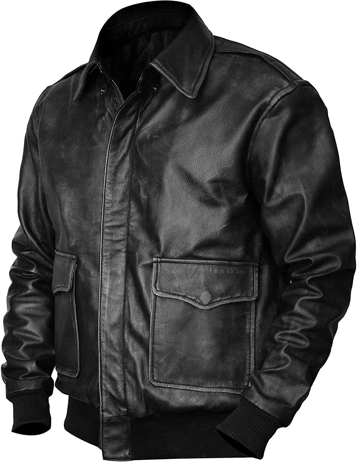 LP-FACON Men's A2 Jacket Flight Pilot Aviator USAAF Air Force Distressed Brown Bomber Leather Outerwear