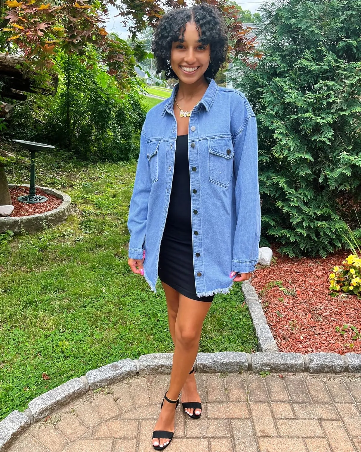 luvamia Denim Jacket for Women Oversized Button Down Casual Jean Shacket Jackets Long Sleeve Frayed Hem Western Trendy
