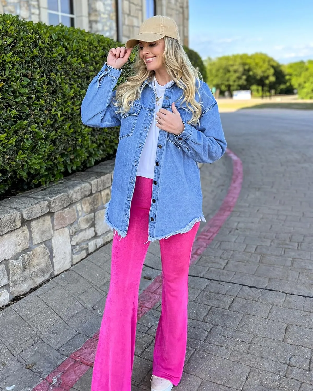 luvamia Denim Jacket for Women Oversized Button Down Casual Jean Shacket Jackets Long Sleeve Frayed Hem Western Trendy