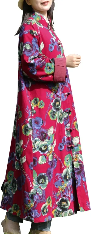 LUZU JUNU Women's Trench Coat Floral Print Jacket Cottagecore Clothing Casual Plus Size multicolored Outerwear