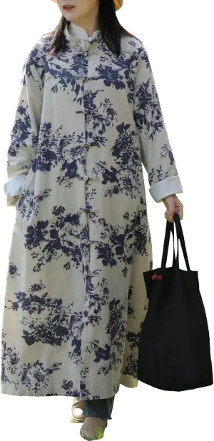 LUZU JUNU Women's Trench Coat Floral Print Jacket Cottagecore Clothing Casual Plus Size multicolored Outerwear