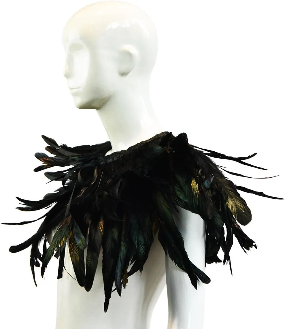 L'VOW Gothic Black Feather Shrug Cape Shawl Halloween Costume for Men