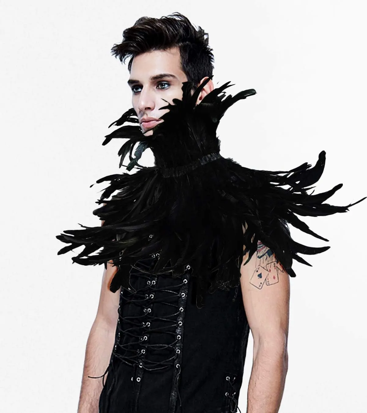 L'VOW Gothic Black Feather Shrug Cape Shawl Halloween Costume for Men