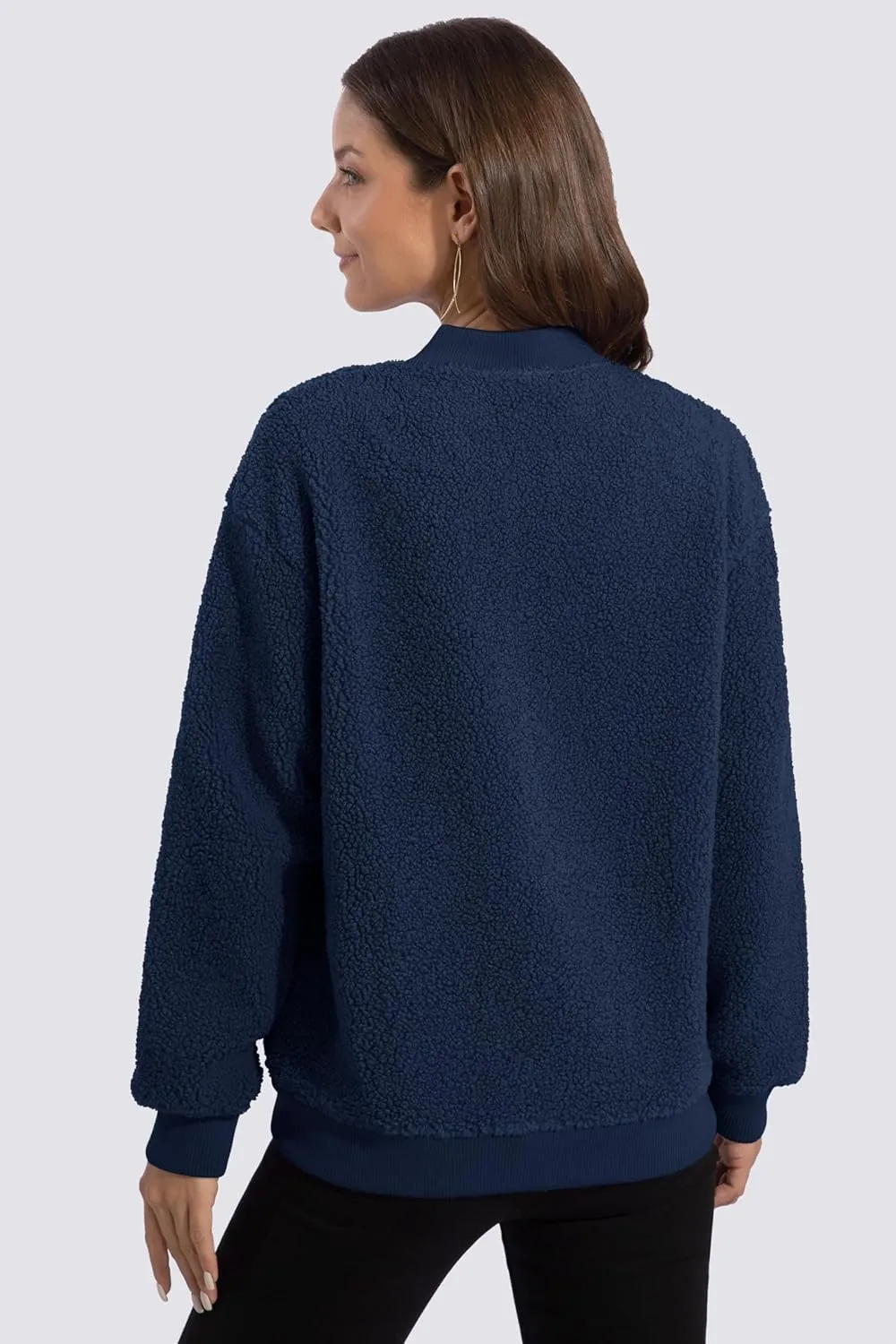 MAGCOMSEN Women's Sherpa Fleece Jacket Long Sleeve Fuzzy Comfy Fall Coat Bomber Zip Up Winter Jackets with Pockets