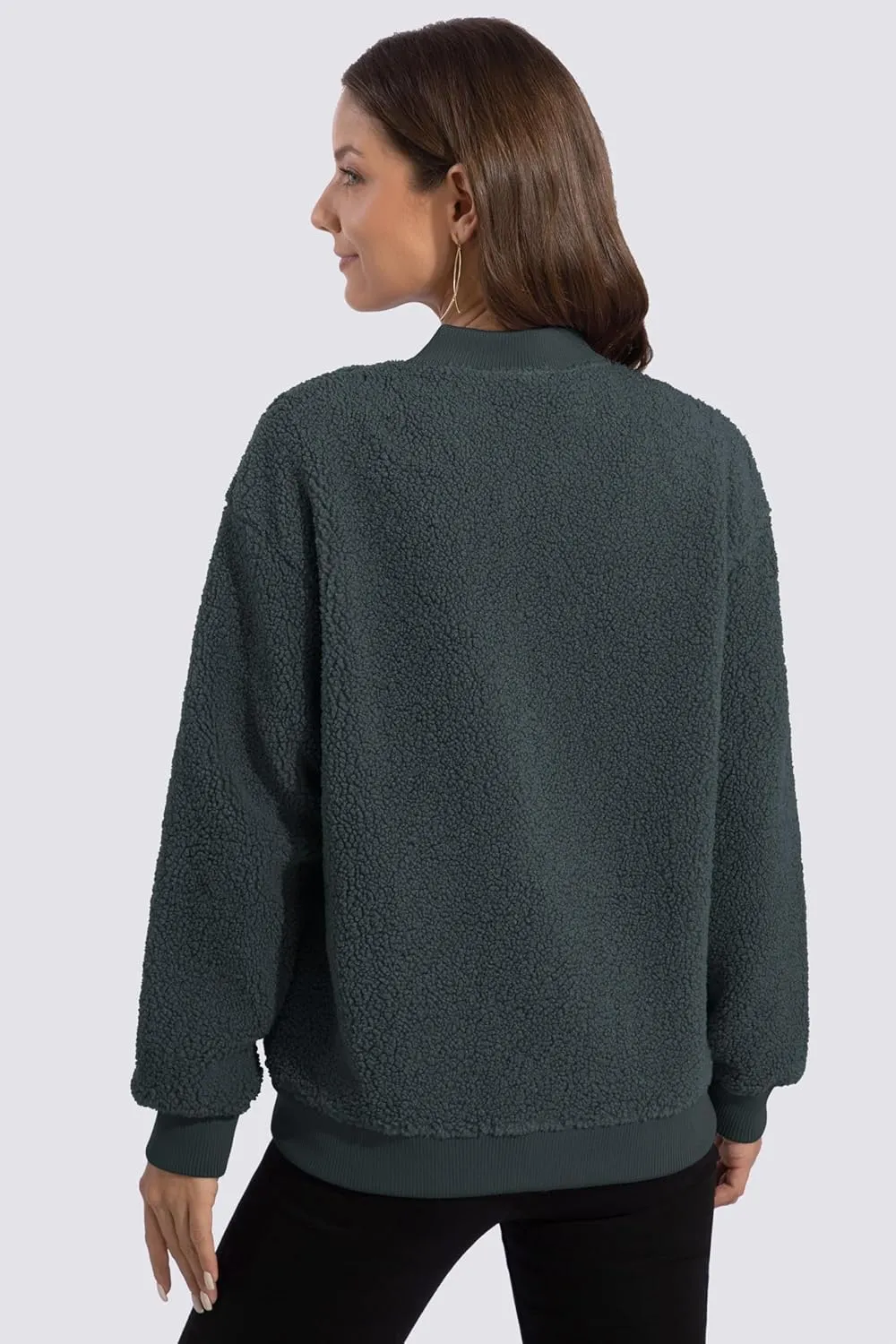 MAGCOMSEN Women's Sherpa Fleece Jacket Long Sleeve Fuzzy Comfy Fall Coat Bomber Zip Up Winter Jackets with Pockets