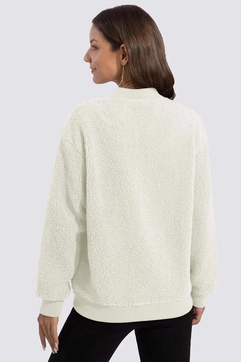 MAGCOMSEN Women's Sherpa Fleece Jacket Long Sleeve Fuzzy Comfy Fall Coat Bomber Zip Up Winter Jackets with Pockets