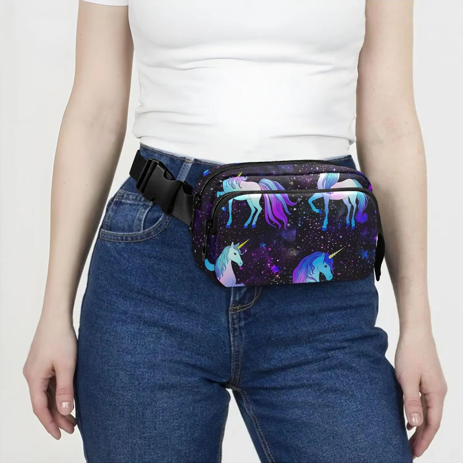 Magical Unicorn Starry Sky Fanny Packs for Women Waterproof Hip Pack Belt Bag Festival Waist Pouch for Women