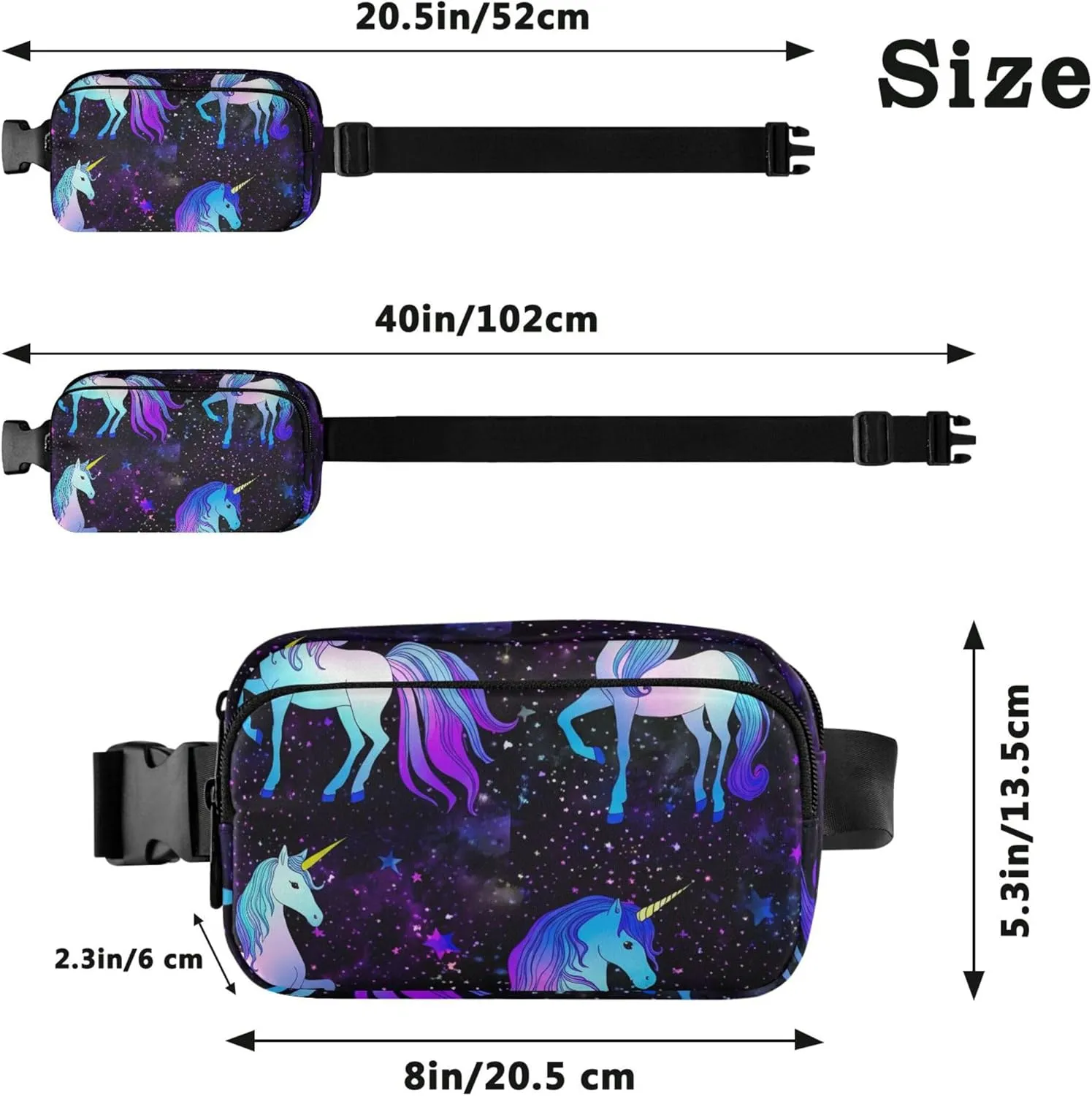 Magical Unicorn Starry Sky Fanny Packs for Women Waterproof Hip Pack Belt Bag Festival Waist Pouch for Women