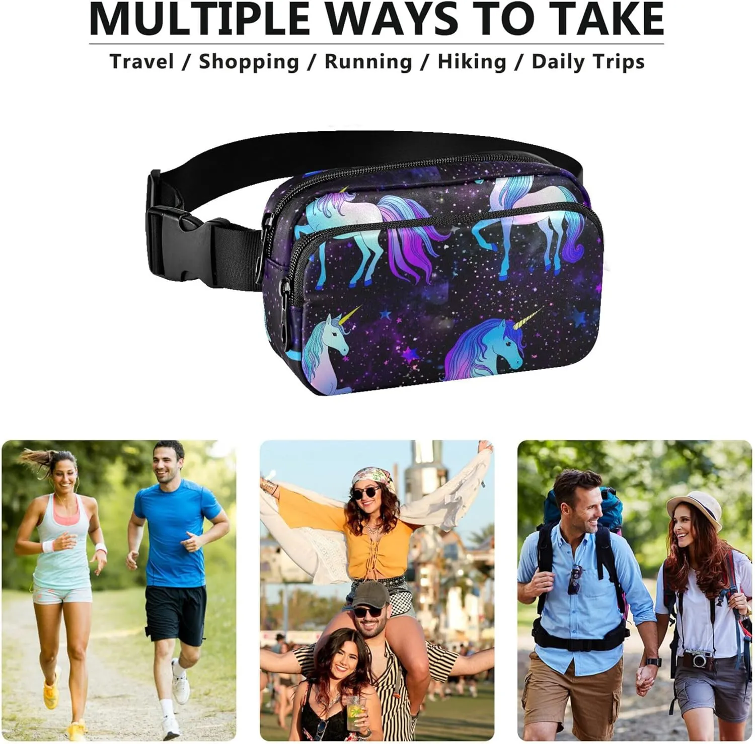 Magical Unicorn Starry Sky Fanny Packs for Women Waterproof Hip Pack Belt Bag Festival Waist Pouch for Women