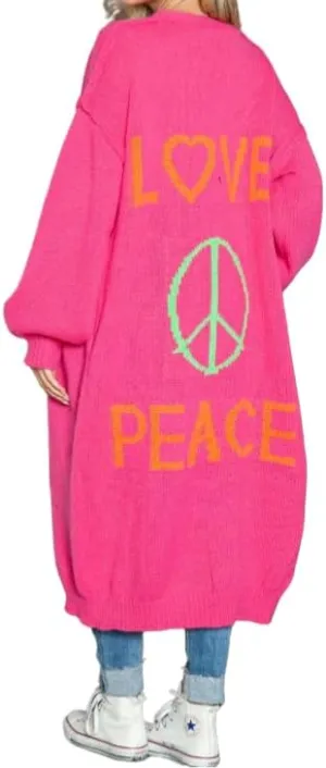 MAICOSY Women's Love Peace Graphic Oversized Cardigan Long Sleeve