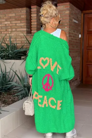 MAICOSY Women's Love Peace Graphic Oversized Cardigan Long Sleeve