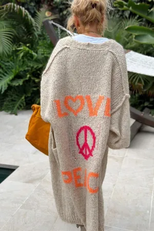 MAICOSY Women's Love Peace Graphic Oversized Cardigan Long Sleeve