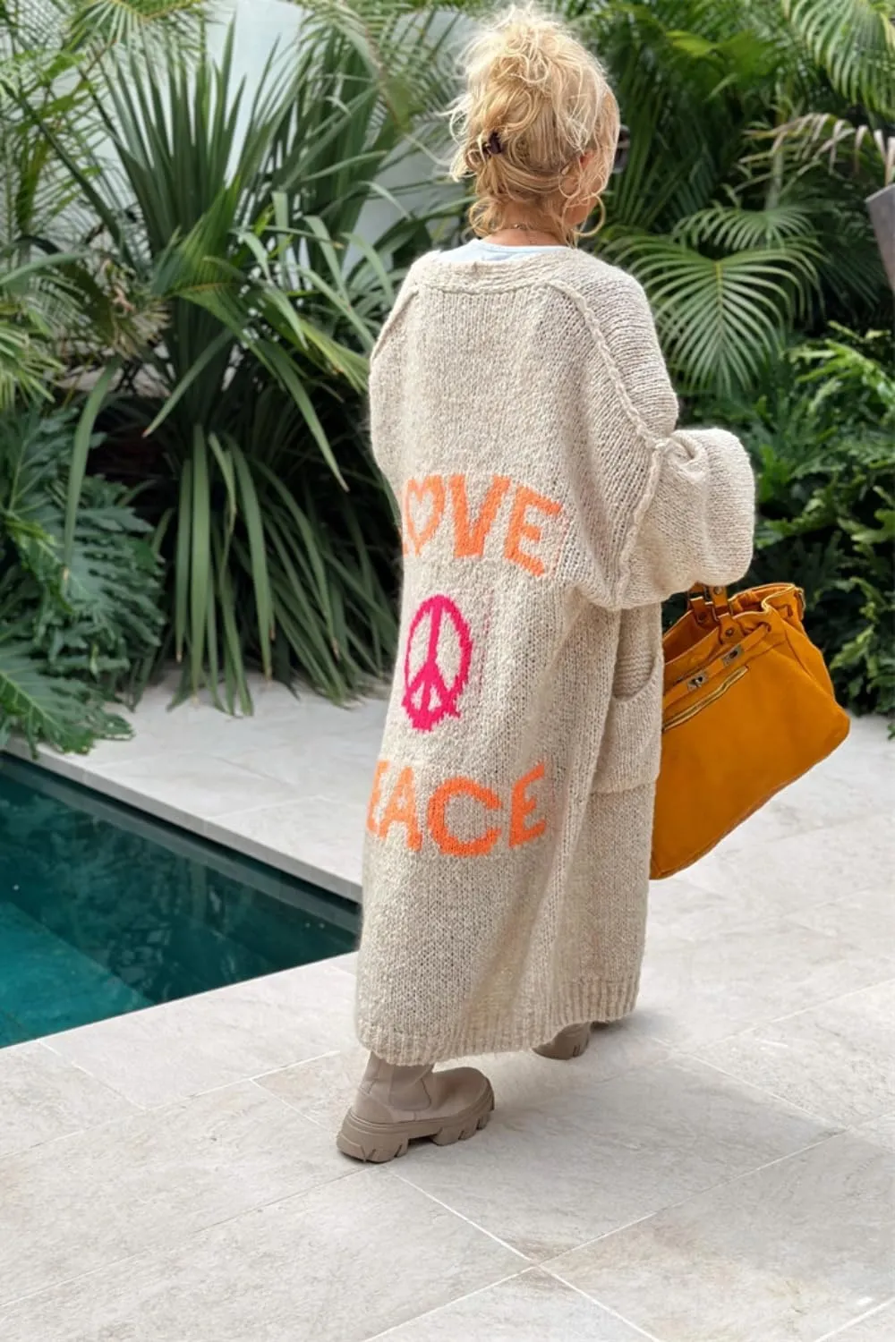 MAICOSY Women's Love Peace Graphic Oversized Cardigan Long Sleeve