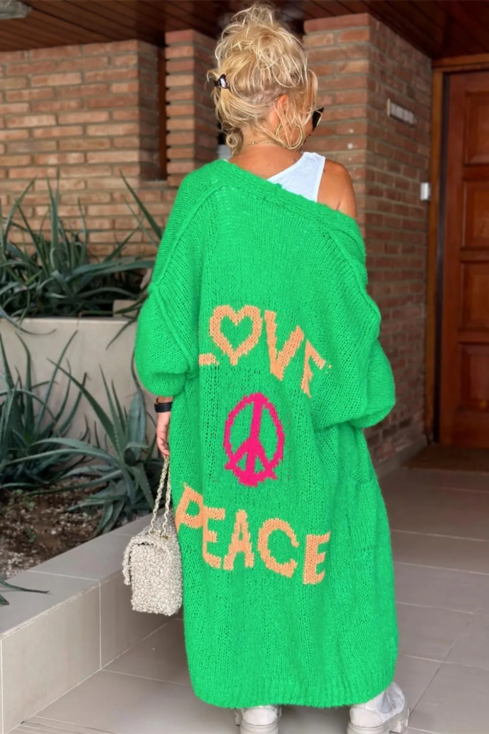 MAICOSY Women's Love Peace Graphic Oversized Cardigan Long Sleeve