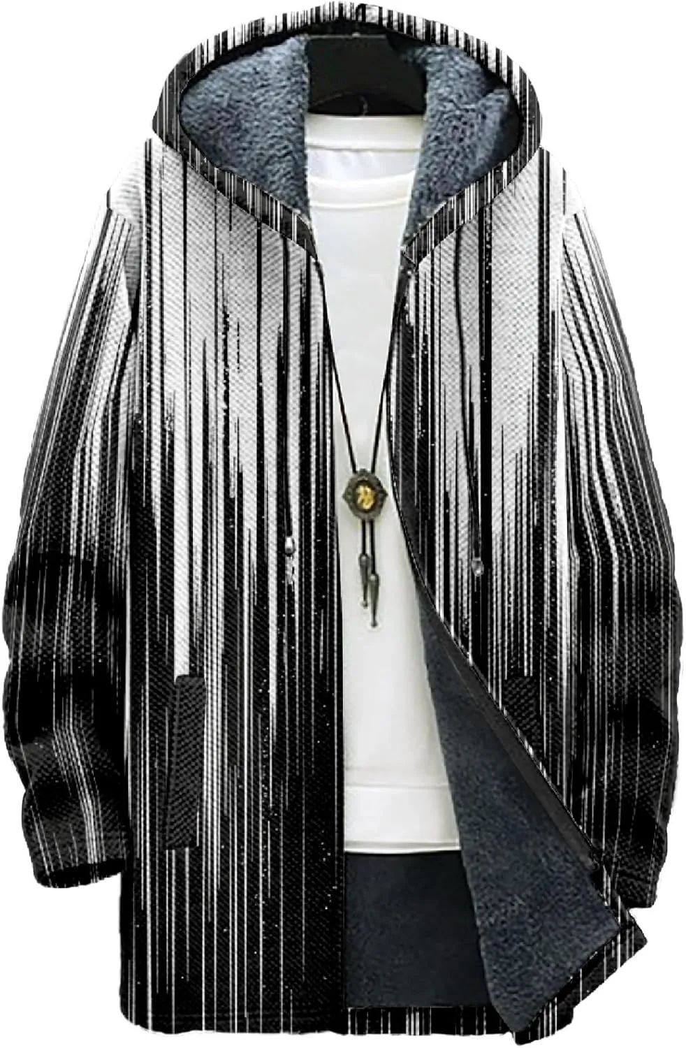 MARSVOVO Ethnic Retro Mens Hooded Cloak Cardigan Long Fleece Lined Slim Fitted Casual Warm Outwear Jacket with Pockets