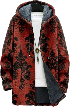 MARSVOVO Ethnic Retro Mens Hooded Cloak Cardigan Long Fleece Lined Slim Fitted Casual Warm Outwear Jacket with Pockets