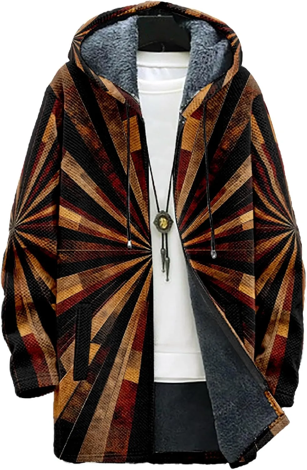 MARSVOVO Ethnic Retro Mens Hooded Cloak Cardigan Long Fleece Lined Slim Fitted Casual Warm Outwear Jacket with Pockets