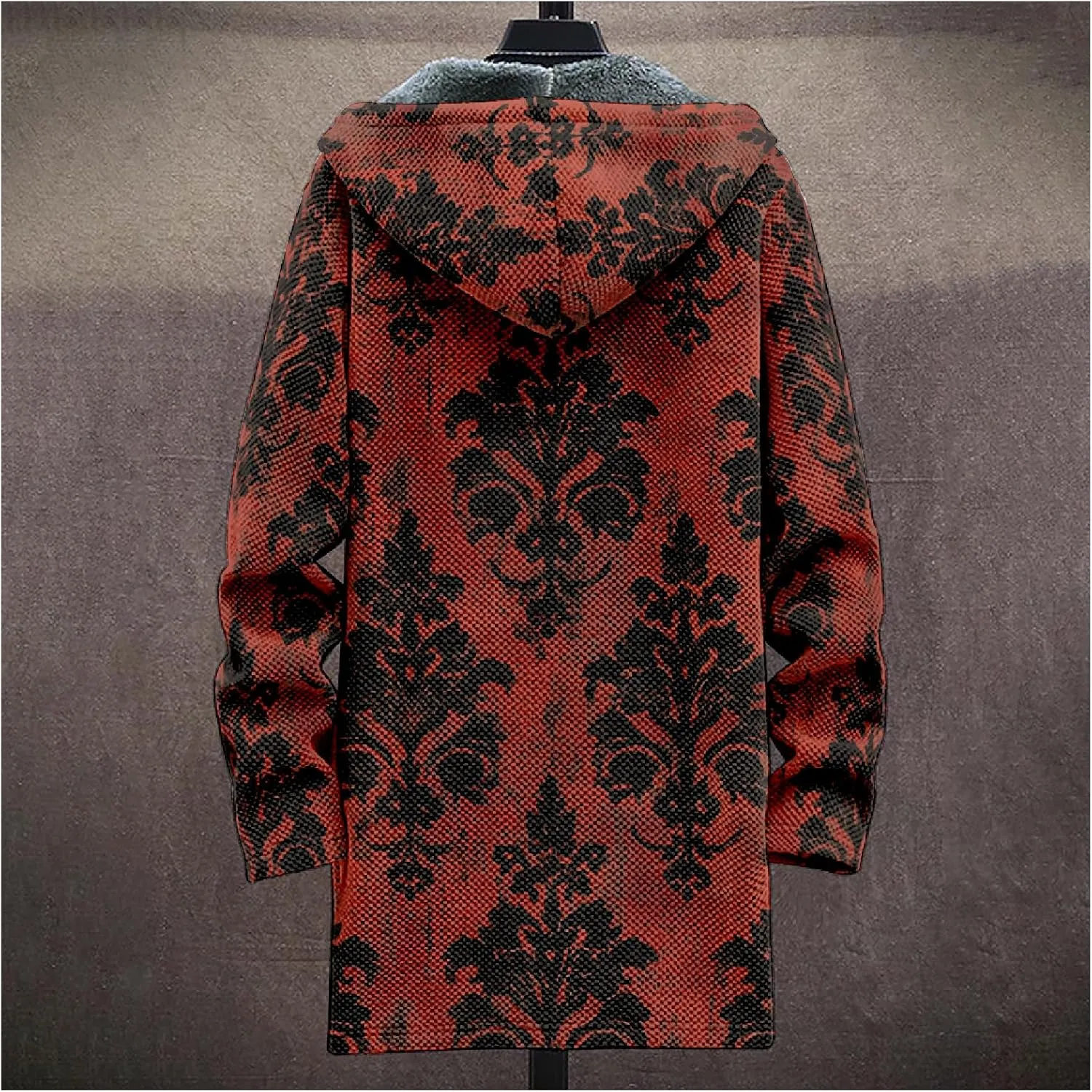 MARSVOVO Ethnic Retro Mens Hooded Cloak Cardigan Long Fleece Lined Slim Fitted Casual Warm Outwear Jacket with Pockets