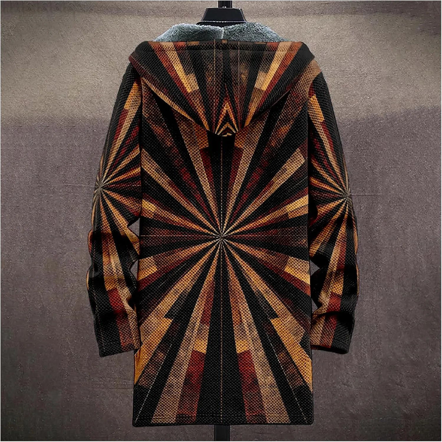 MARSVOVO Ethnic Retro Mens Hooded Cloak Cardigan Long Fleece Lined Slim Fitted Casual Warm Outwear Jacket with Pockets